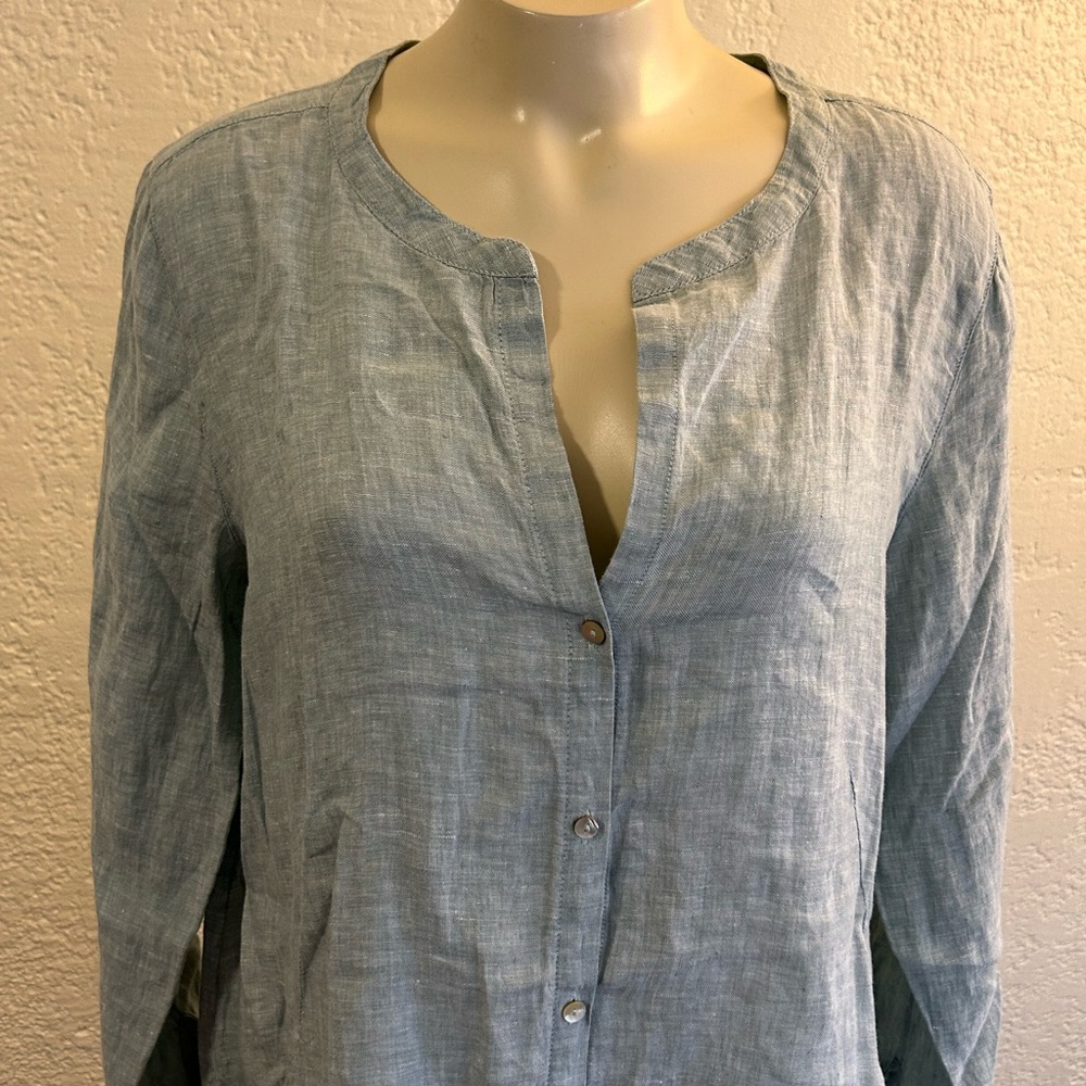 Sigrid Olsen 100% Linen Button Down Sage Color Sh… - image 1
